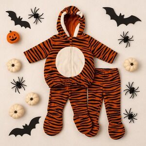 Old Navy Baby 0-6M Orange Tiger Costume 2 Piece Hooded Top Pants Halloween Set